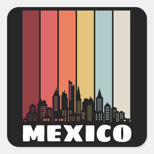 Vintage Mexico CDMX Cityscape Retro Sunset Square Sticker (Front)