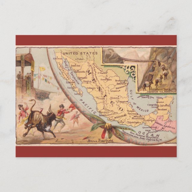 Vintage Mexico Map Postcard (Front)