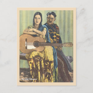 Vintage Mexico woman with guitar Postcard