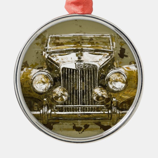 Vintage MG Sports Car Metal Ornament (Front)