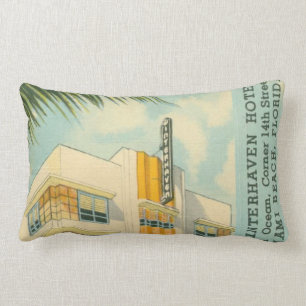 Vintage Miami Art Deco travel Lumbar Pillow
