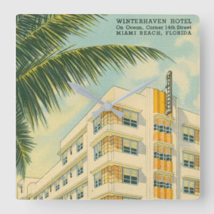 Vintage Miami Art Deco travel Square Wall Clock
