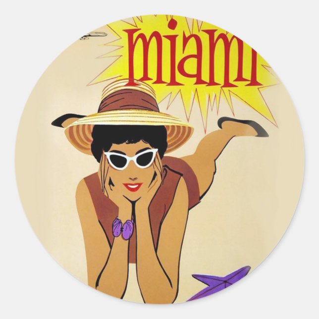 Vintage Miami Beach Classic Round Sticker (Front)