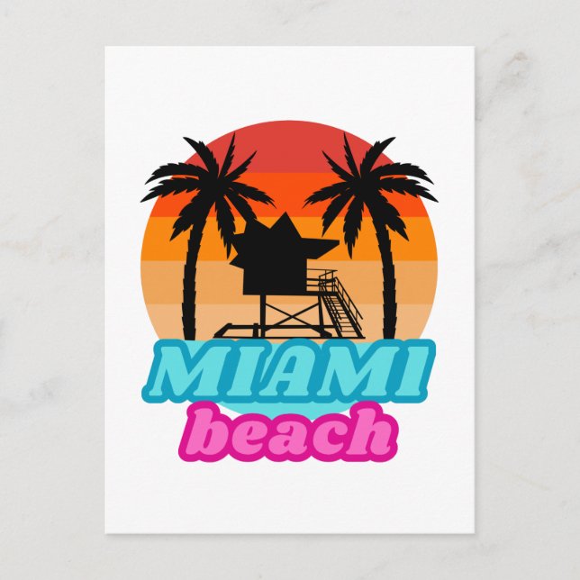 Vintage Miami beach Florida lifeguard tower Postcard (Front)