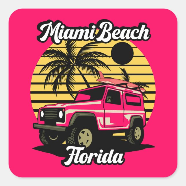 Vintage Miami Beach Florida Square Sticker (Front)