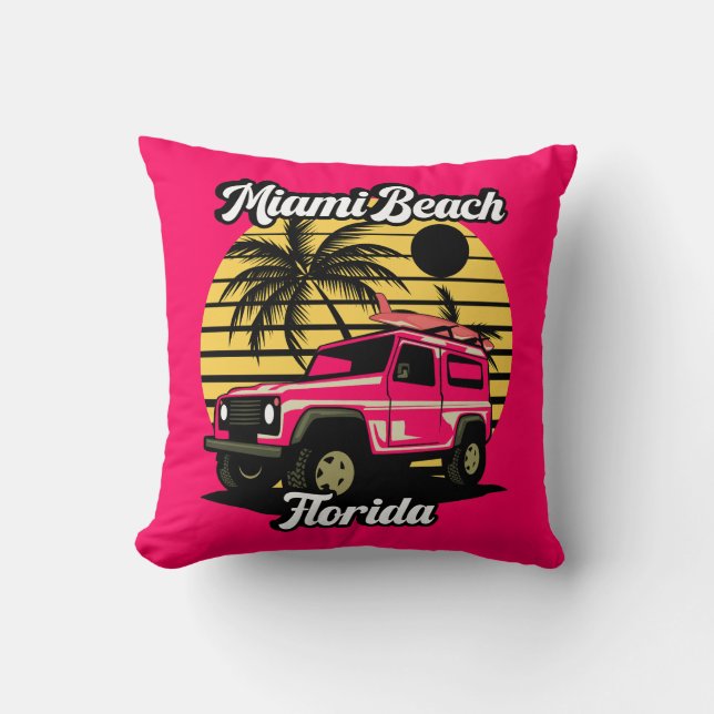 Vintage Miami Beach Florida Throw Pillow (Front)