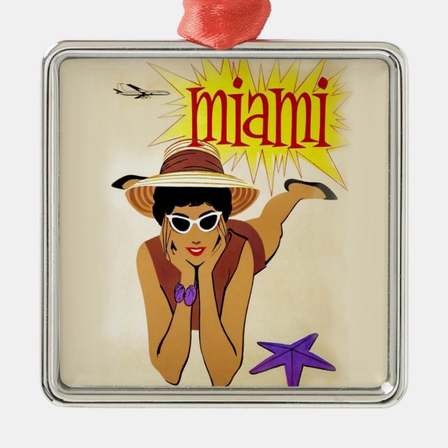 Vintage Miami Beach Metal Ornament (Front)