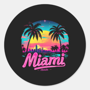 Vintage Miami Beach – Retro 305 Florida Sunset Gra Classic Round Sticker