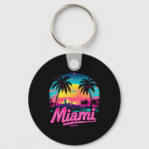 Vintage Miami Beach – Retro 305 Florida Sunset Gra Keychain
