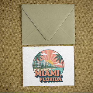 Vintage Miami Florida 80s Art Colorful Travel Postcard