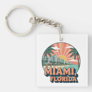 Vintage Miami Florida 80s Art Travel Logo Keychain