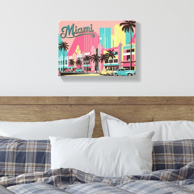 Vintage Miami, Florida Canvas Print (Insitu(Bedroom))