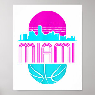 Vintage Miami Florida Cityscape Retro Basketball  Poster