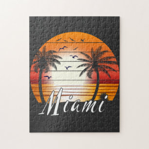 Vintage Miami Florida Palm Trees Summer Beach Jigsaw Puzzle