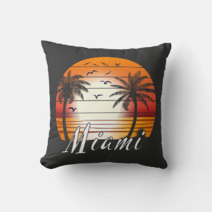 Vintage Miami Florida Palm Trees Summer Beach Throw Pillow