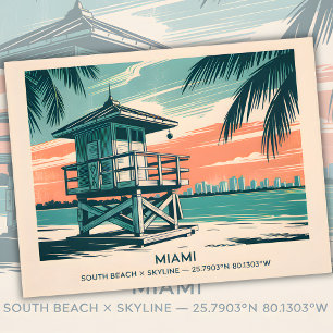 Vintage Miami Florida South Beach Skyline Travel Postcard