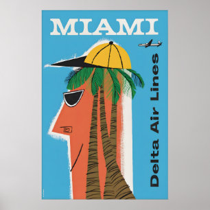 Vintage Miami Florida Travel Poster Delta Air
