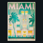 Vintage Miami, Ocean Drive Travel Poster<br><div class="desc">This original Vintage Republic design showcases famous art deco architecture on Ocean Drive, Miami, Florida. In pastel blue’s and dusty pink’s the tropical nature of the location is brought to life. The main feature of the design is a large hotel and two palm trees both of which are bathed in...</div>