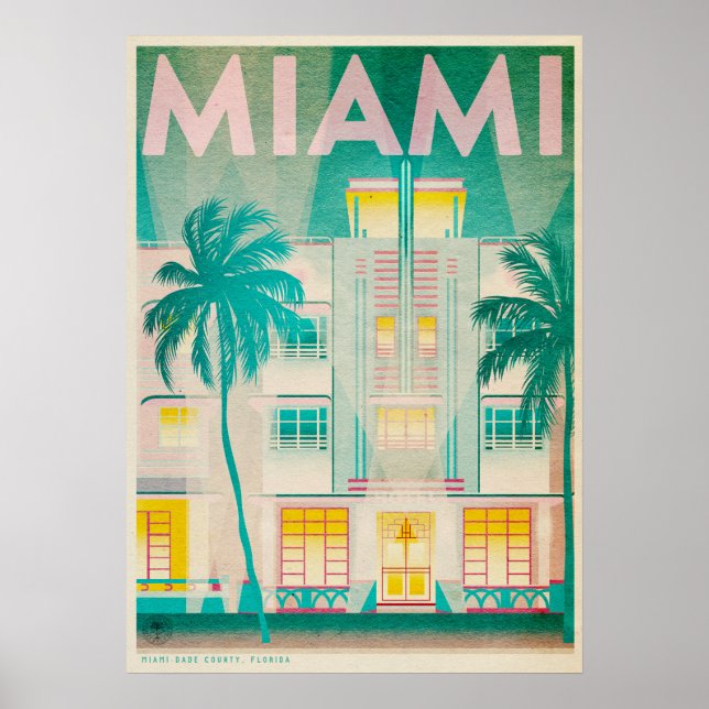 Vintage Miami, Ocean Drive Travel Poster (Front)