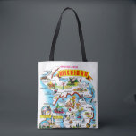 Vintage Michigan Greetings Map  Tote Bag<br><div class="desc">A wonderful vintage,  colourfully illustrated postcard map of the State of Michigan we have repurposed!</div>