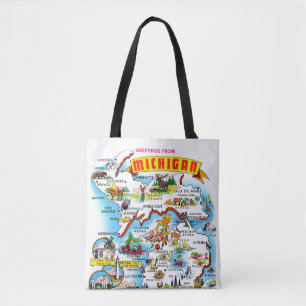 Vintage Michigan Greetings Map  Tote Bag