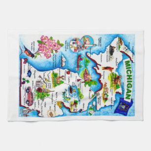 Vintage Michigan Map  Kitchen Towel