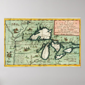 Vintage Michigan Region Map Poster