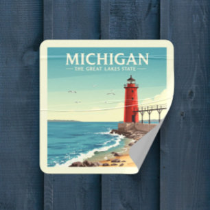 Vintage Michigan Square Sticker