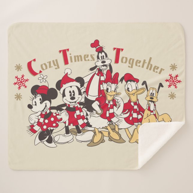 Vintage Mickey & Friends | Cozy Times Together Sherpa Blanket (Front (Horizontal))