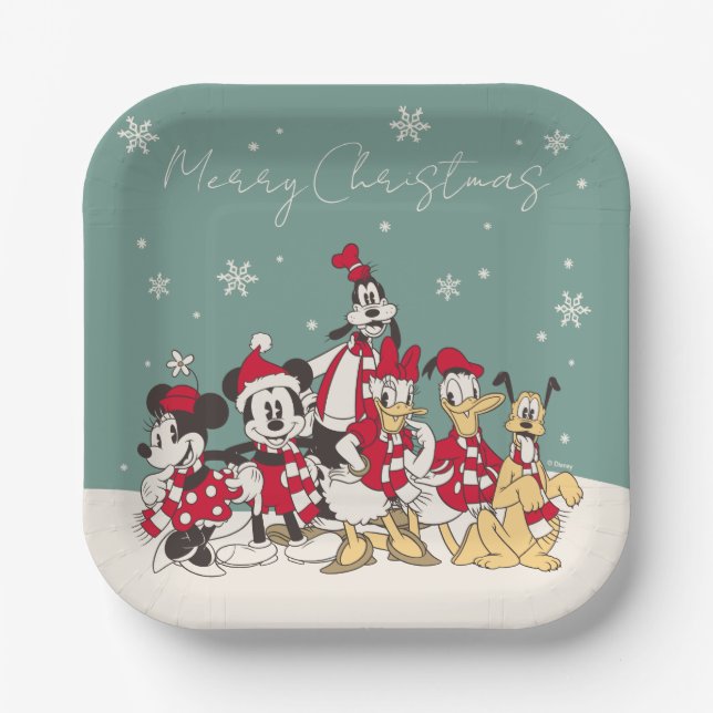 Vintage Mickey & Friends | Merry Christmas Paper Plate (Front)