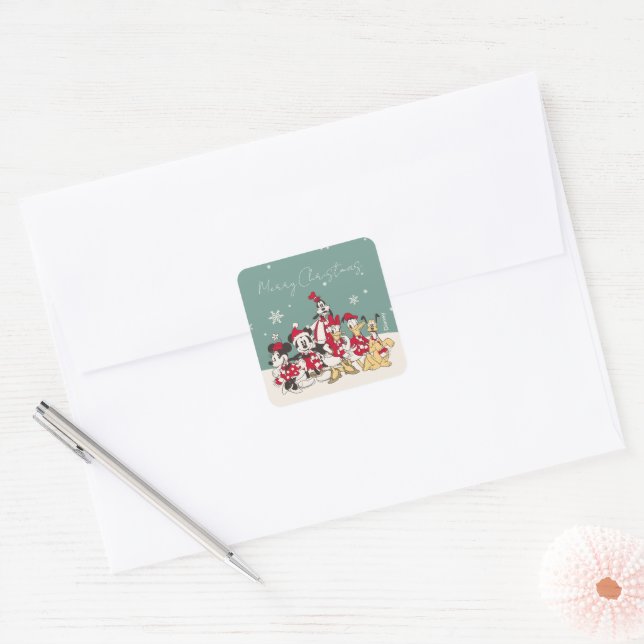 Vintage Mickey & Friends | Merry Christmas Square Sticker (Envelope)