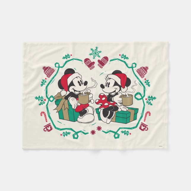 Vintage Mickey & Minnie | Cozy Christmas Fleece Blanket (Front (Horizontal))
