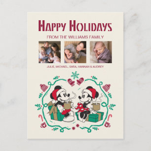Vintage Mickey & Minnie Cozy Christmas Holiday Postcard