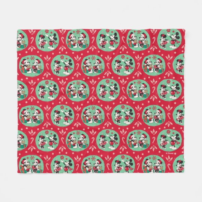 Vintage Mickey & Minnie | Cozy Christmas Pattern Fleece Blanket (Front (Horizontal))