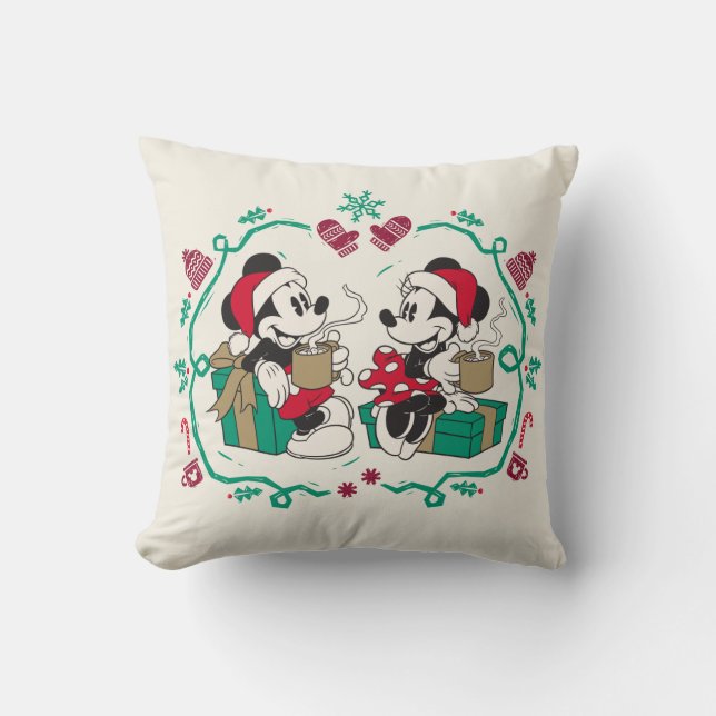 Vintage Mickey & Minnie | Cozy Christmas Throw Pillow (Front)