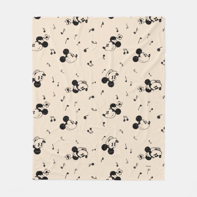 Vintage Mickey & Minnie Music Pattern Fleece Blanket (Front)
