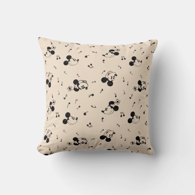 Vintage Mickey & Minnie Music Pattern Throw Pillow (Front)