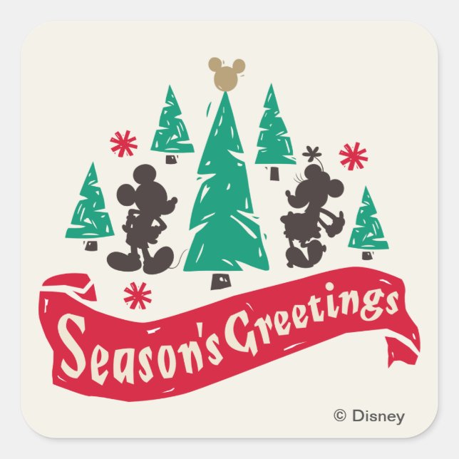 Vintage Mickey & Minnie | Season's Greetings Square Sticker (Front)