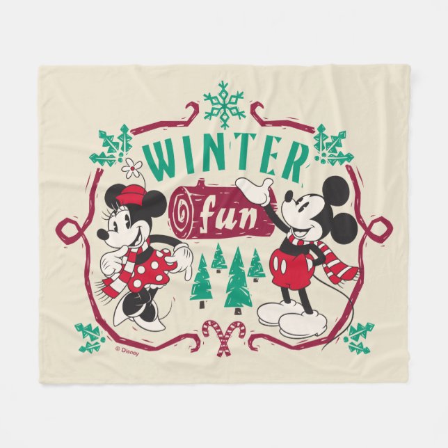 Vintage Mickey & Minnie | Winter Fun Fleece Blanket (Front (Horizontal))