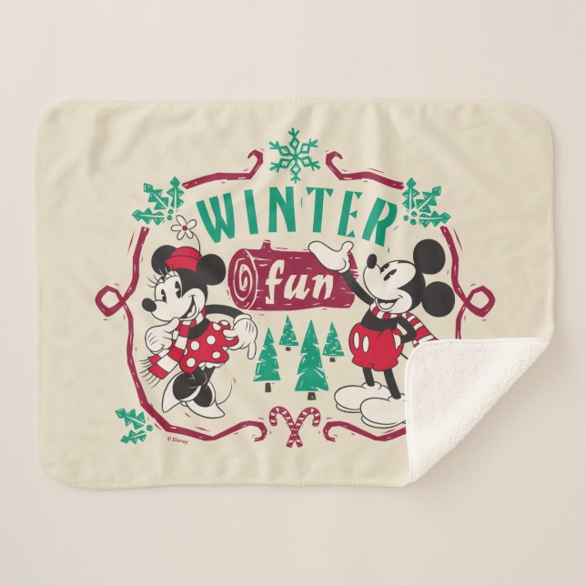 Vintage Mickey & Minnie | Winter Fun Sherpa Blanket (Front (Horizontal))