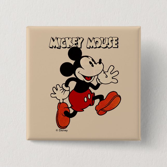 Vintage Mickey Mouse 2 Inch Square Button (Front)
