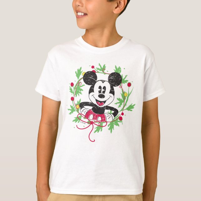 Vintage Mickey Mouse | Christmas Wreath T-Shirt (Front)