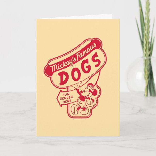 Vintage Mickey Mouse Hot Dog Sign Card (Front)