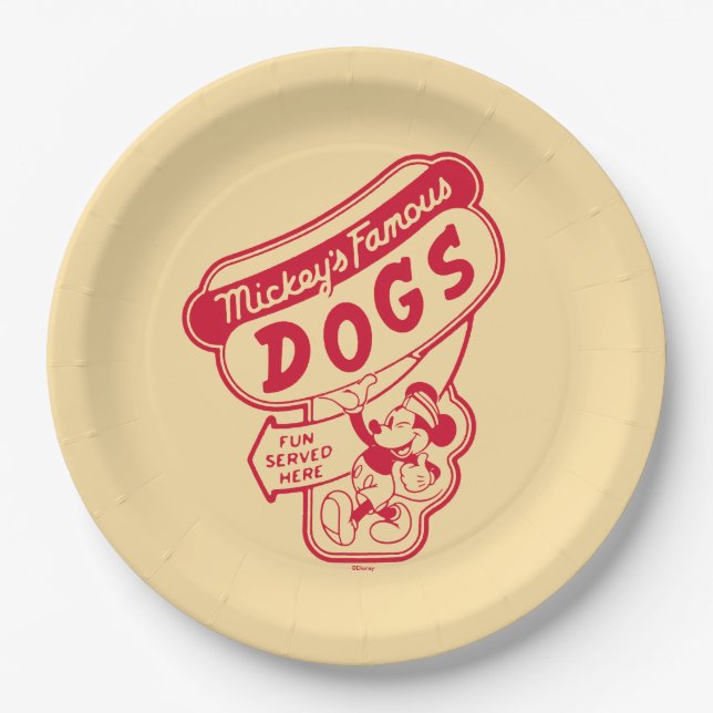 Vintage Mickey Mouse Hot Dog Sign Paper Plate (Front)