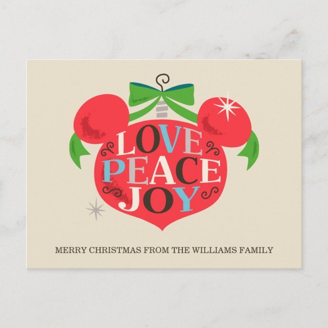 Vintage Mickey Mouse | Love, Peace & Joy Holiday Postcard (Front)