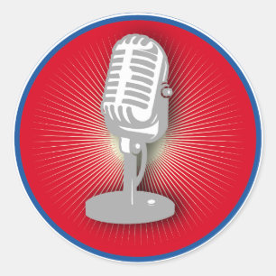 Vintage microphone emblem classic round sticker