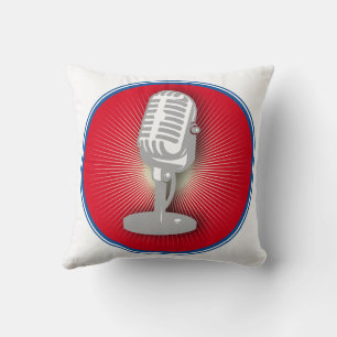 Vintage microphone emblem throw pillow