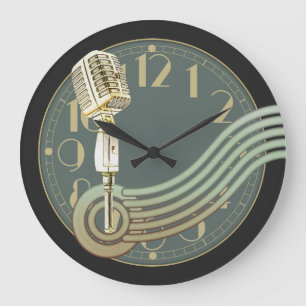 Vintage Microphone Large Clock