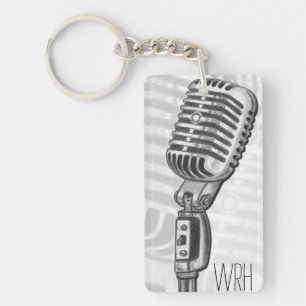 Vintage Microphone Monogram Customizable Keychain