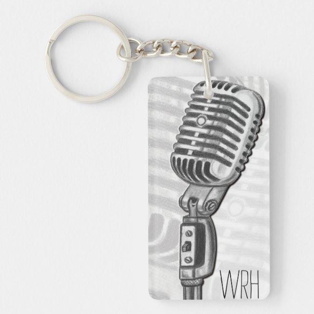 Vintage Microphone Monogram Customizable Keychain (Front)